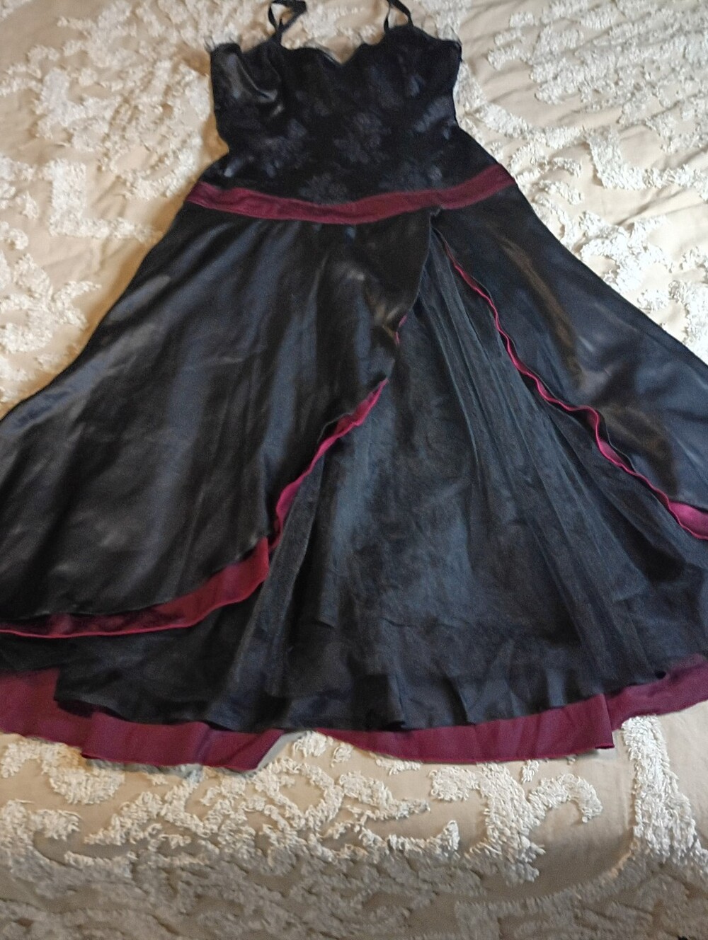 Vintage Lip Service Helena Gothic Goth Black and Burgundy Dress L - Picture 9 of 15